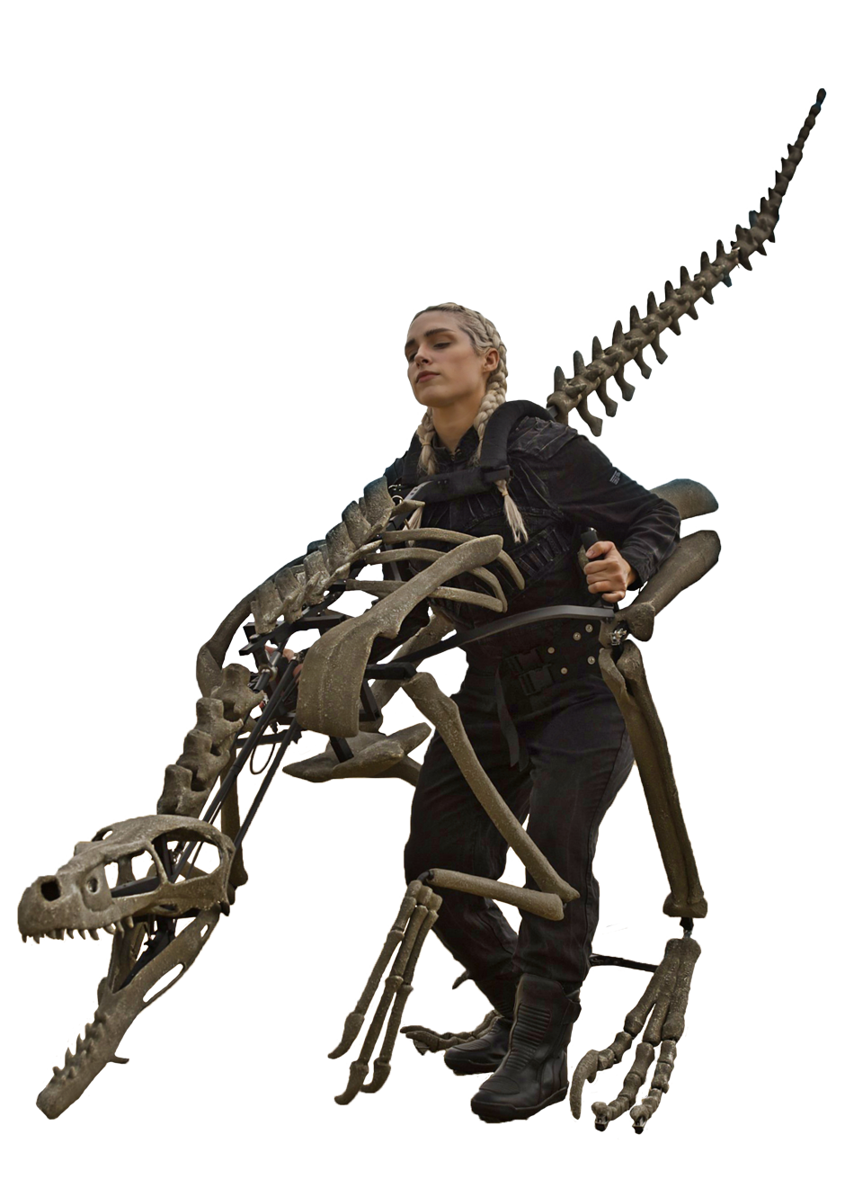 A living statue of a dinosaur skeleton