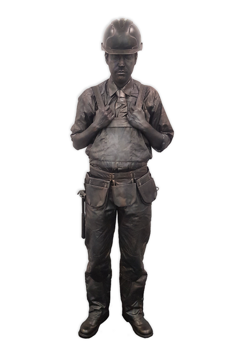 A bronze living statue of a builder