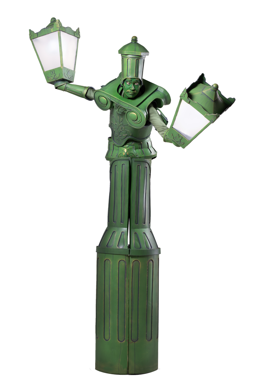 A Living Lamp Post stilt performer