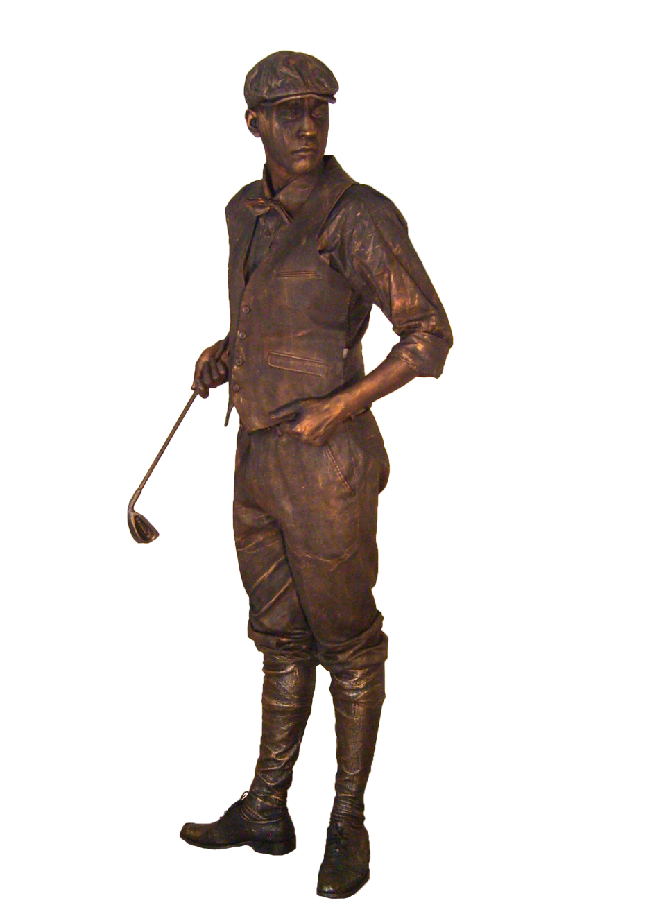 A bronze living statue of a golf player